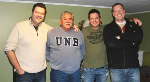 From left – Steve Jesse, president, Corporate Films Canada; Bob; Chris Jesse, crew; Mike Parkhill, founder, SayITFirst on assignment at  Eel Ground, First nation